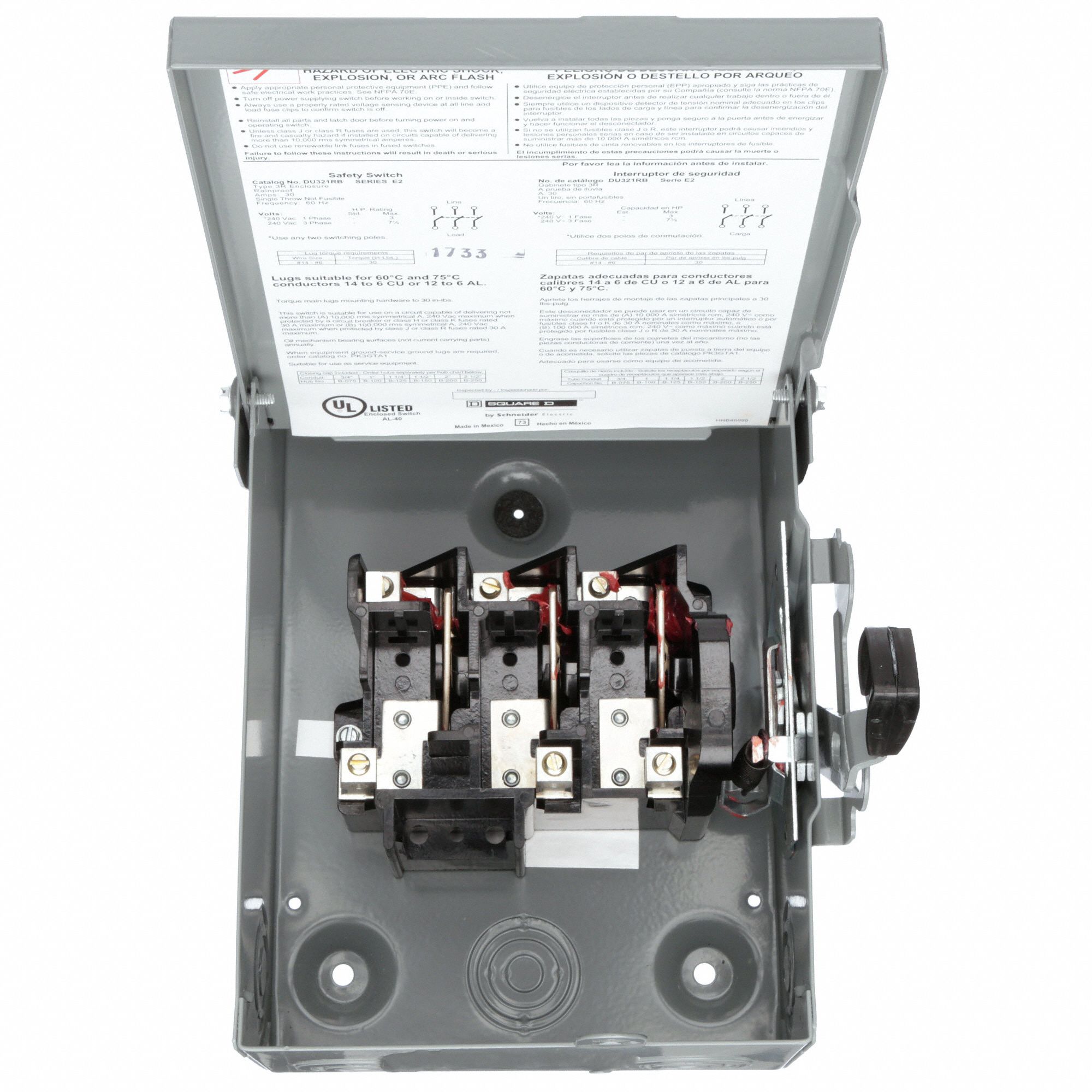 SQUARE D Safety Switch, Nonfusible, General, 240V AC Voltage, 3 Phase