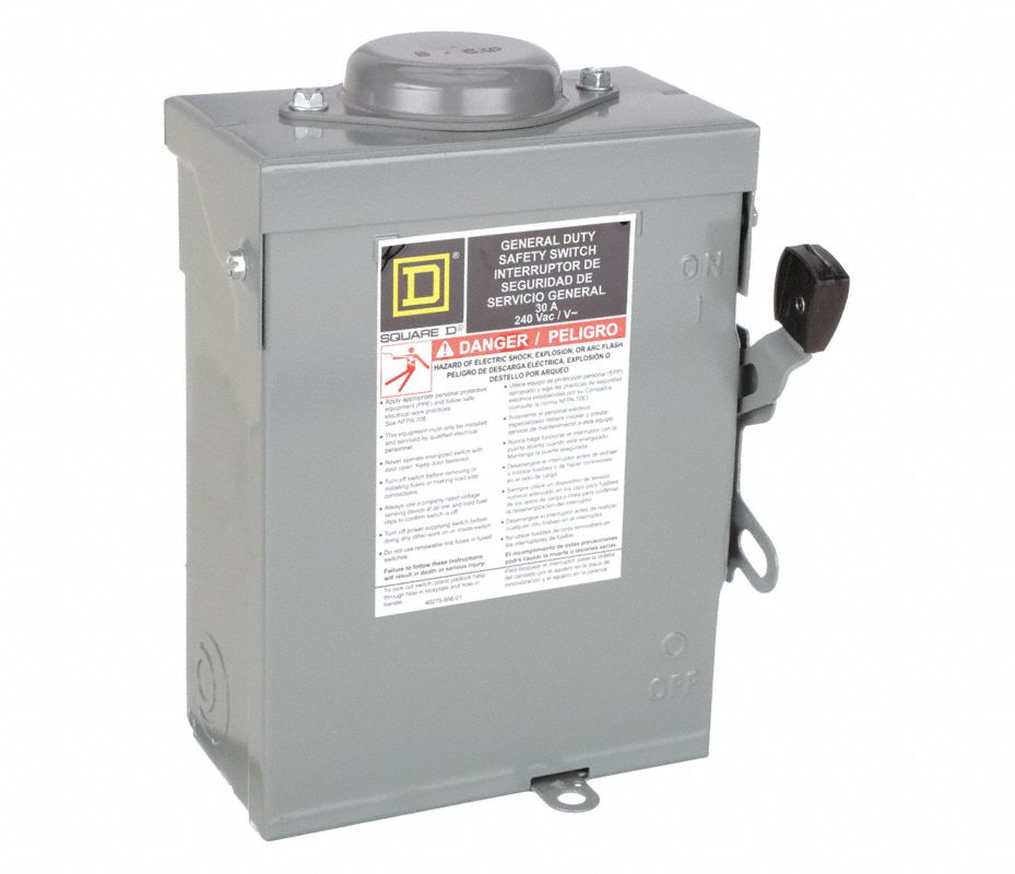 SQUARE D Interruptor de Seguridad, Tipo de Carcasa NEMA 3R, 30 Amperes ...