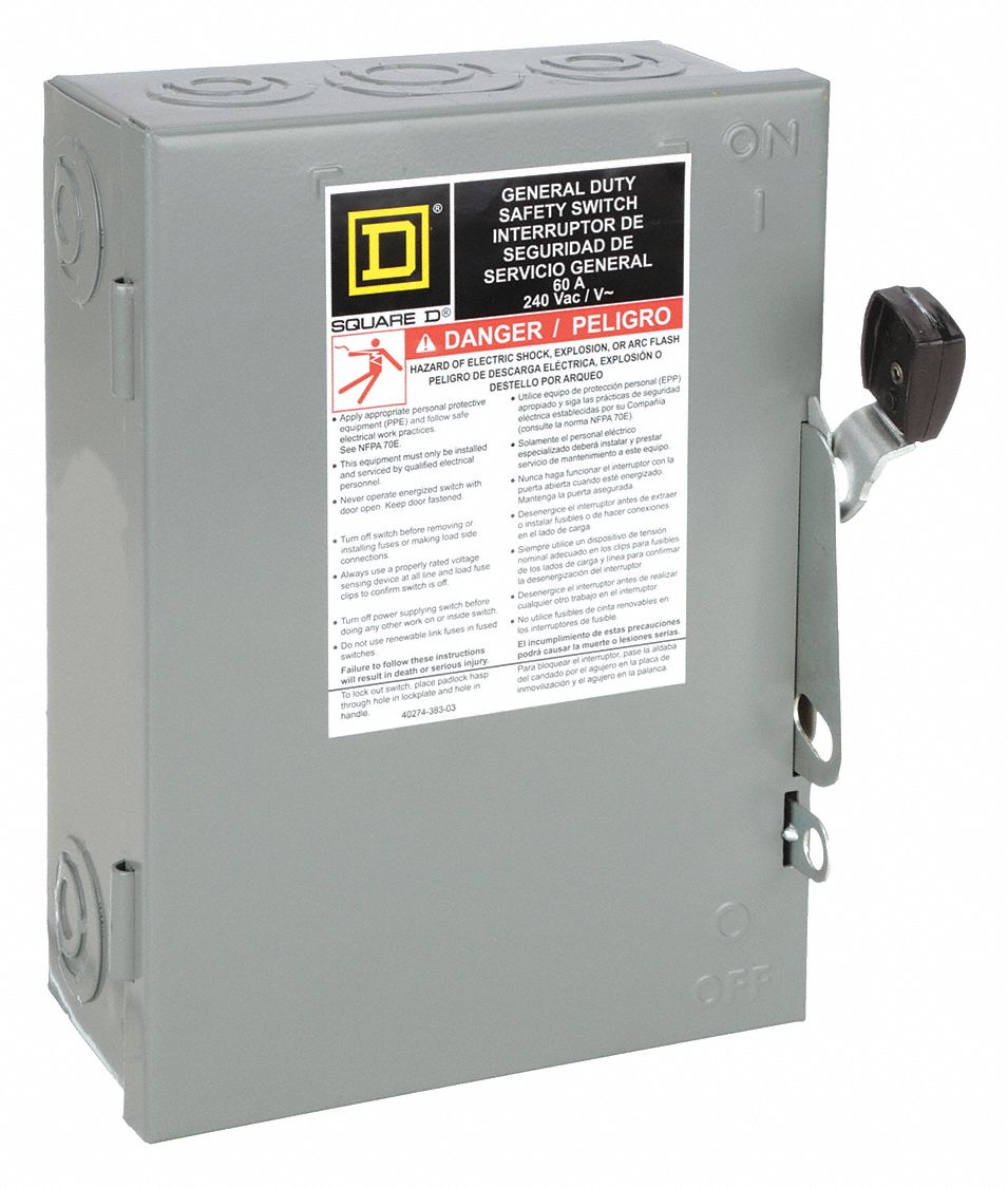 Safety Switch: Non-Fusible, 60 A, Three Phase, 240V AC, Galvanized Steel, Indoor