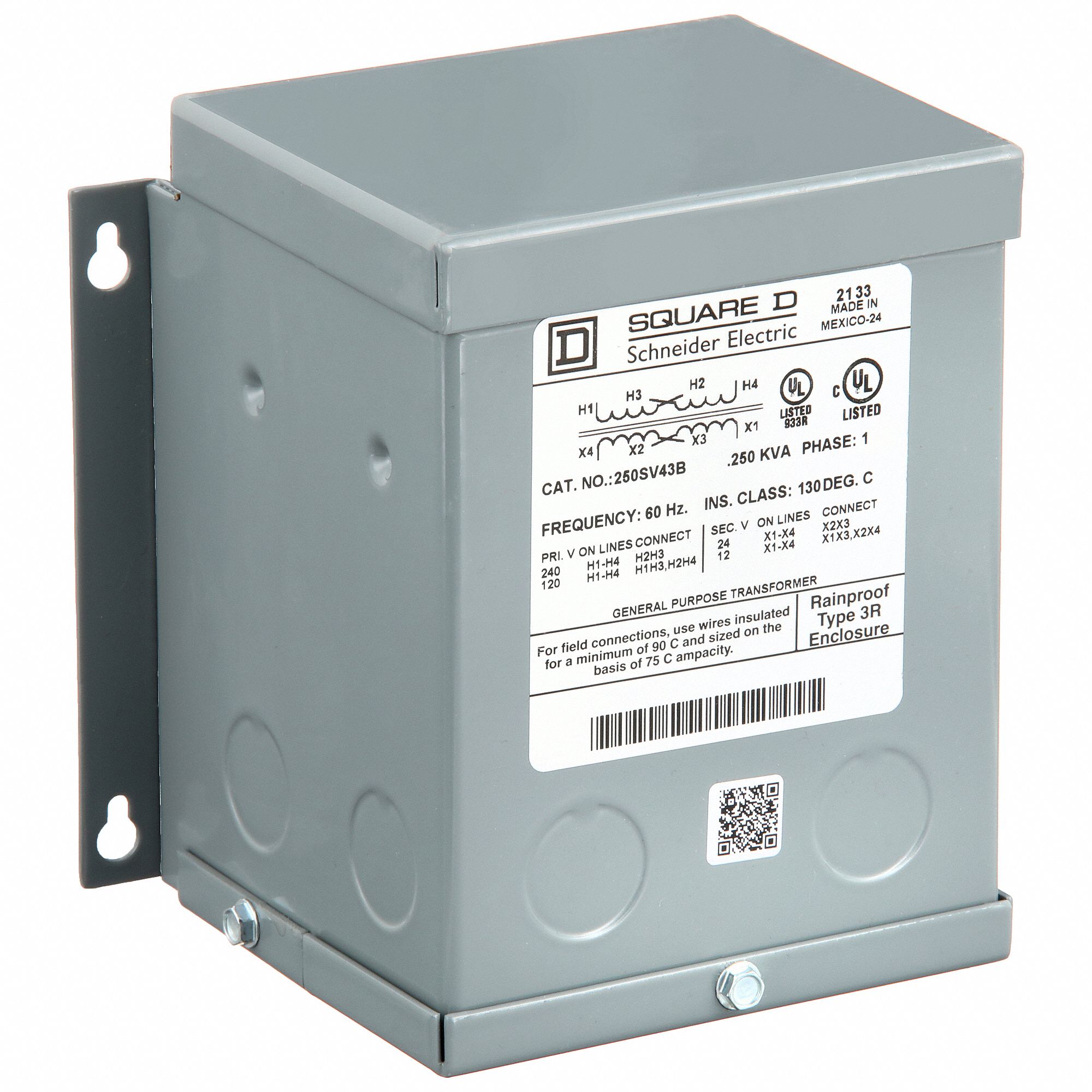 Buck Boost Transformer: 250 VA Power Rating, 120 x 240V AC, 12/24V AC, Single Phase, 3R