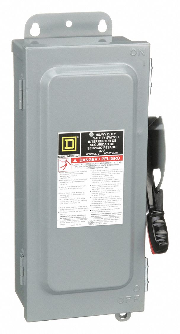 SQUARE D Safety Switch, 3R, 12 NEMA Enclosure Type, 30 Amps AC, 15 HP ...