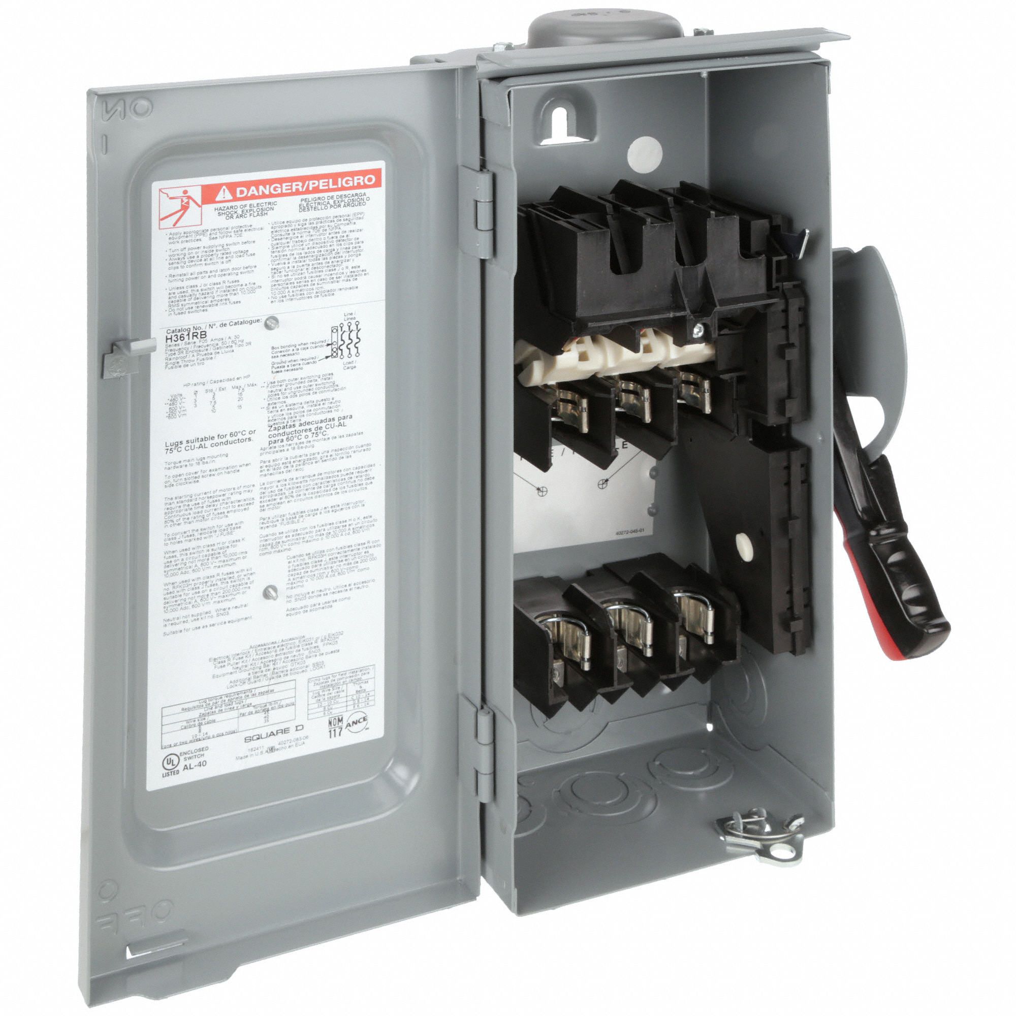 SQUARE D Safety Switch, Fusible, Heavy, 600V AC Voltage, 3 Phase, 15 hp