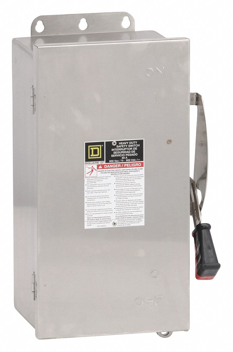 SQUARE D Safety Switch 60 A Amps AC, 30 HP 600V AC, 4/4X/5, 3 Poles