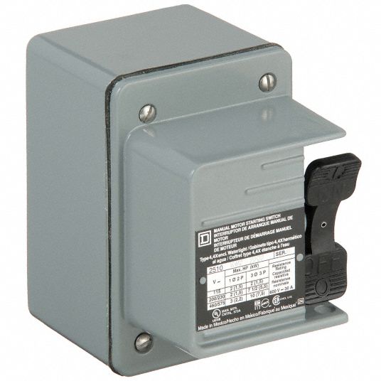 SQUARE D Manual Motor Switch: 3 Poles, 30 A, 4 NEMA Rating, Painted Steel  Enclosure