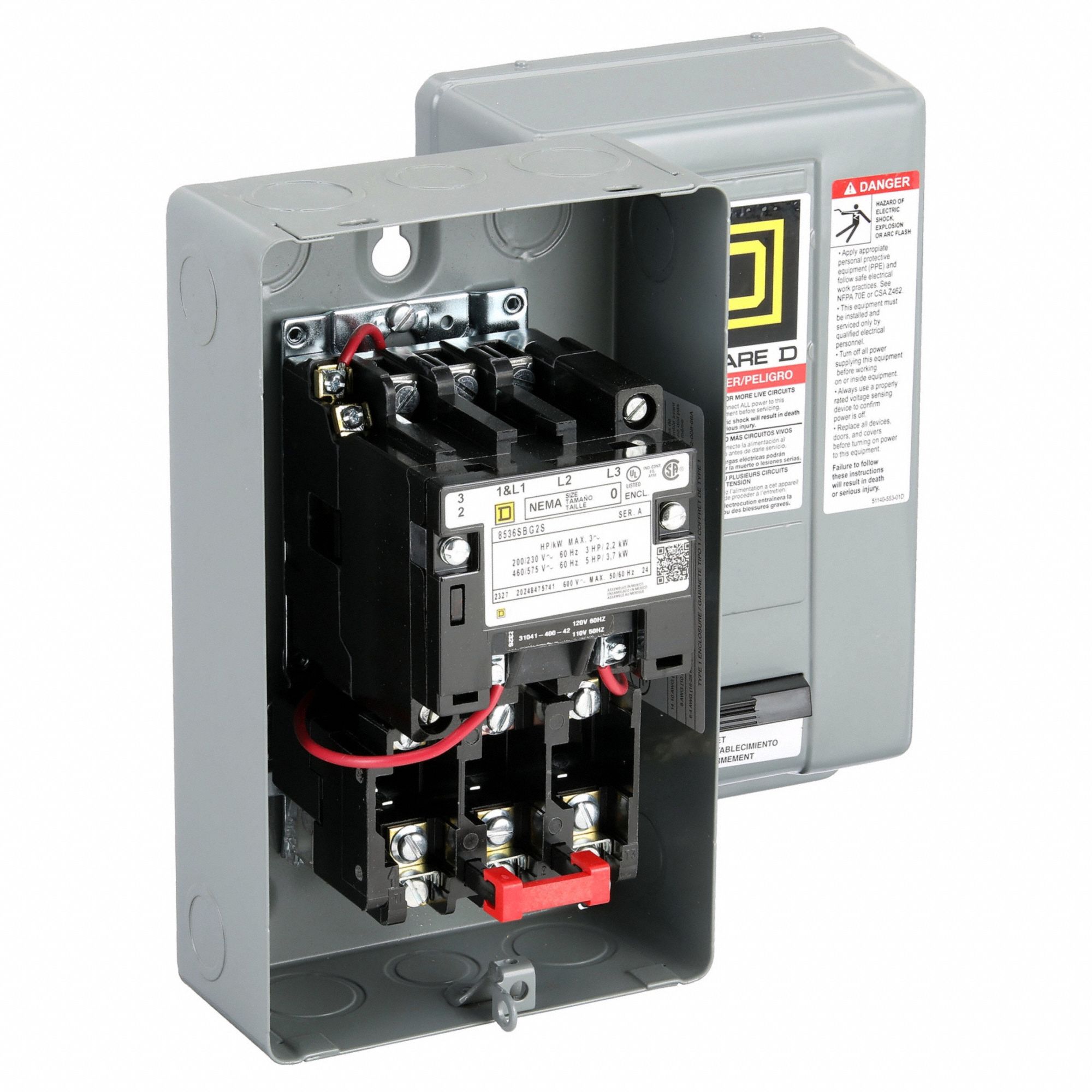 Magnetic Motor Starter: Non-Reversing, 3 Poles, NEMA Size 0, 18 A, 120V AC Coil