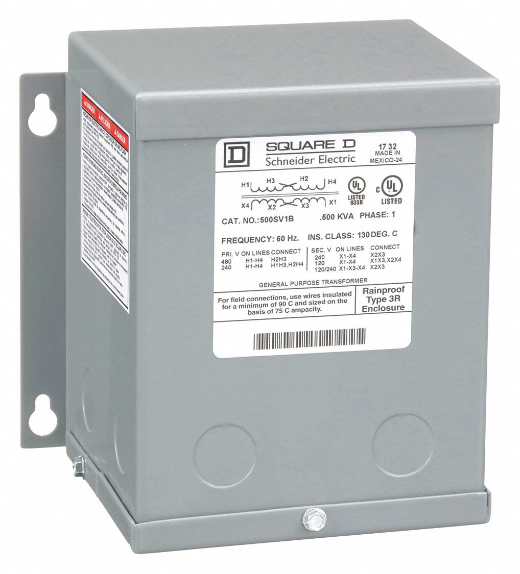 SQUARE D Single Phase Transformer, 120V AC, 240V AC Output, 240V AC
