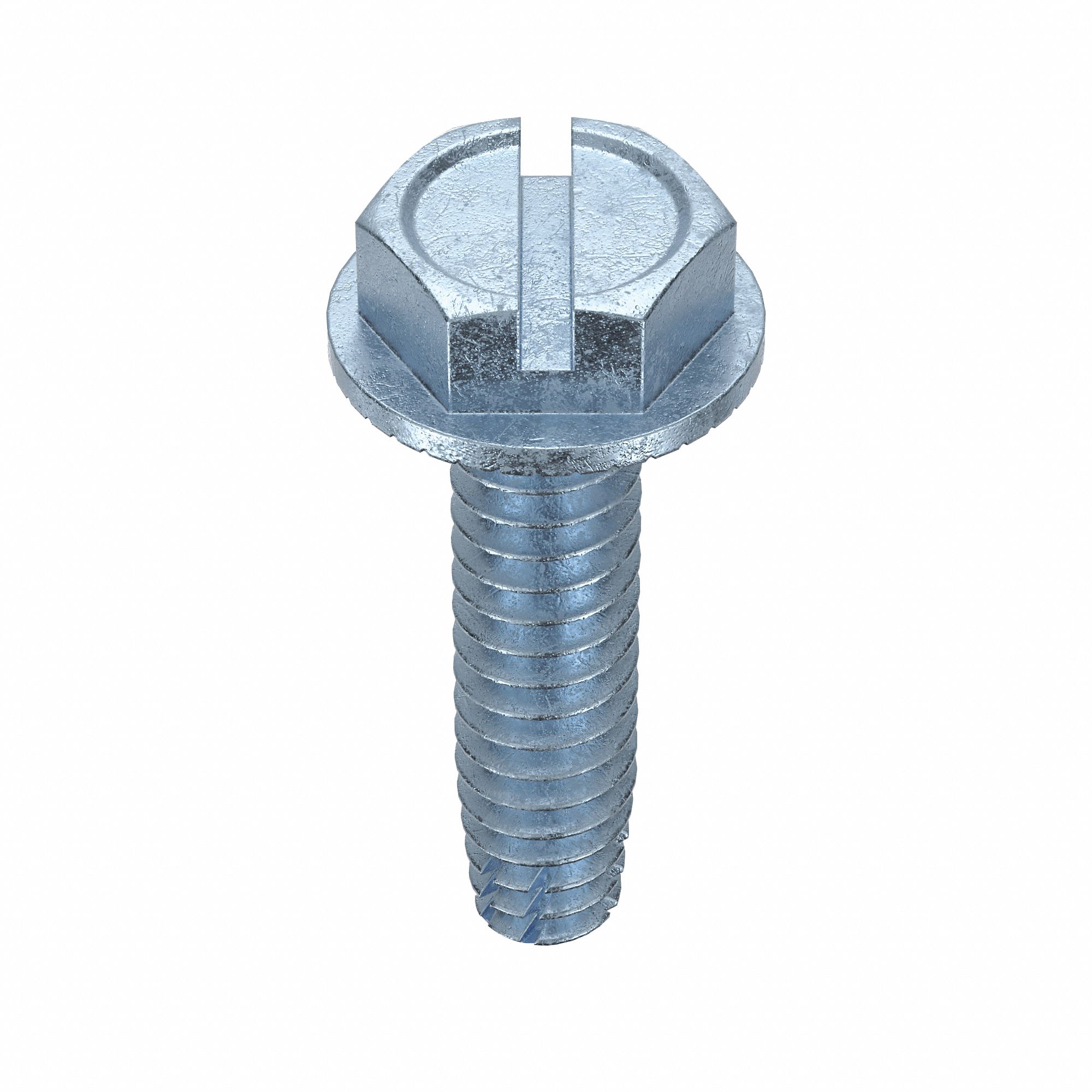Thread-Cutting Screw: #10 Size, 3/4 in Lg, Hex Washer, Slotted, Steel, Zinc-Plated, 100 PK
