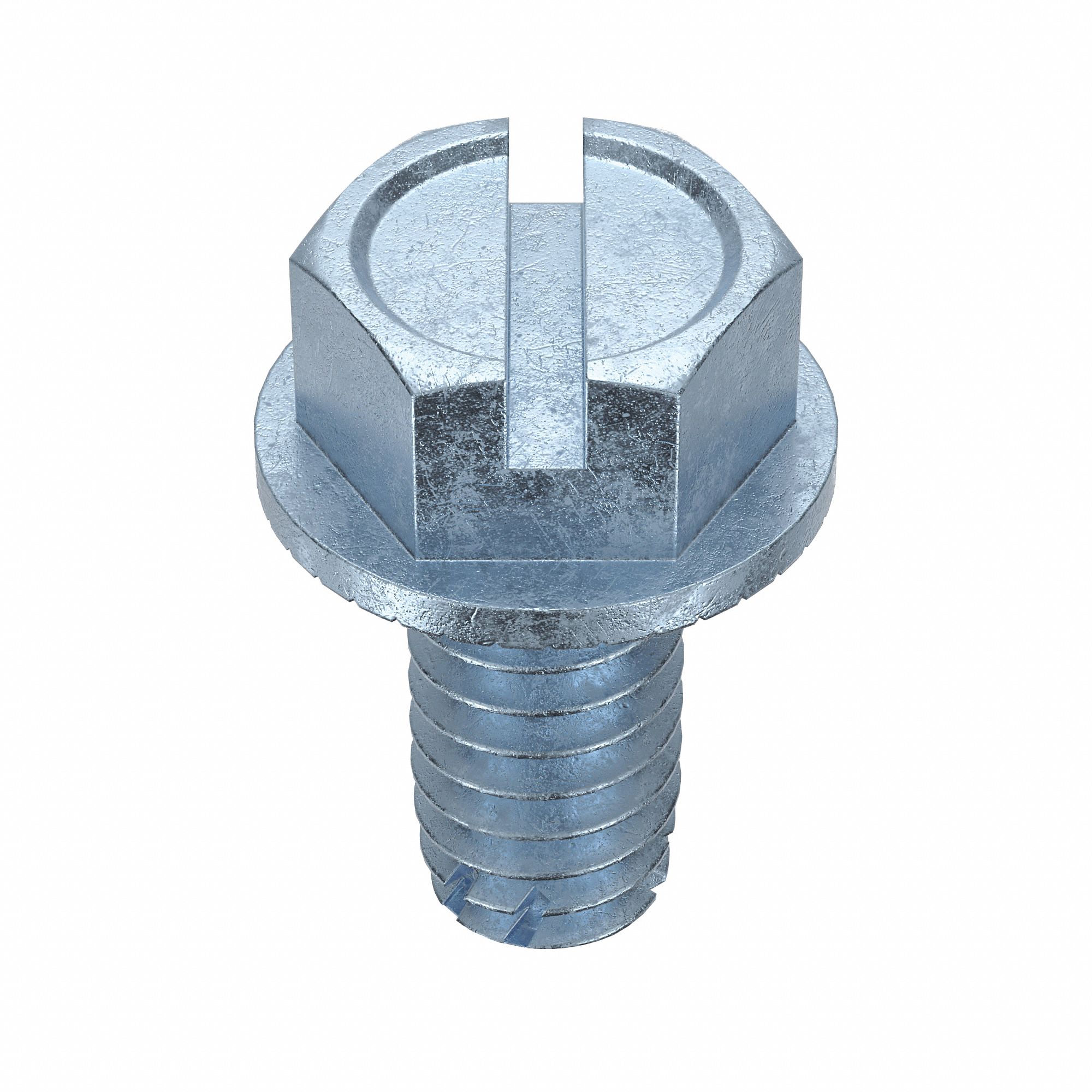 Thread-Cutting Screw: 1/4" Size, 1/2 in Lg, Hex Washer, Slotted, Steel, Zinc-Plated, 50 PK
