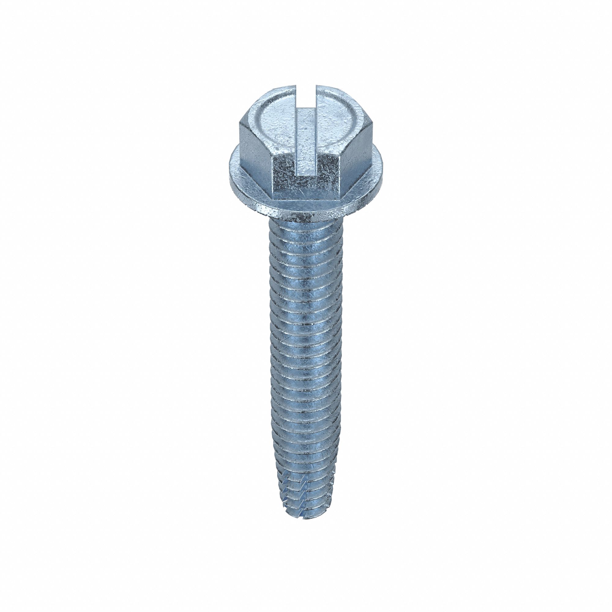 Thread-Cutting Screw: 1/4" Size, 1 1/2 in Lg, Hex Washer, Slotted, Steel, Zinc-Plated, 25 PK