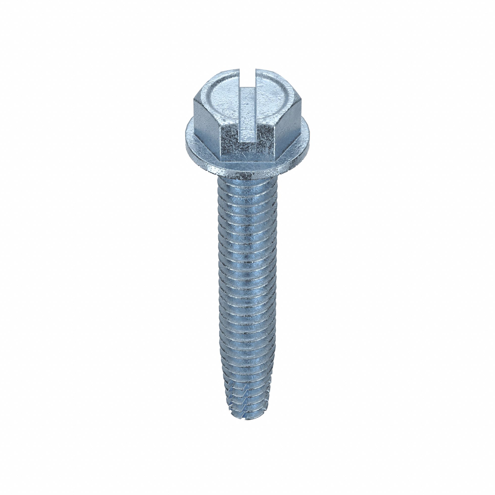 THREAD CUTTING SCREW, ¼ IN SIZE, 1½ IN L, STEEL, ZINC PLATED, HEX WASHER, SLOTTED, 25 PK