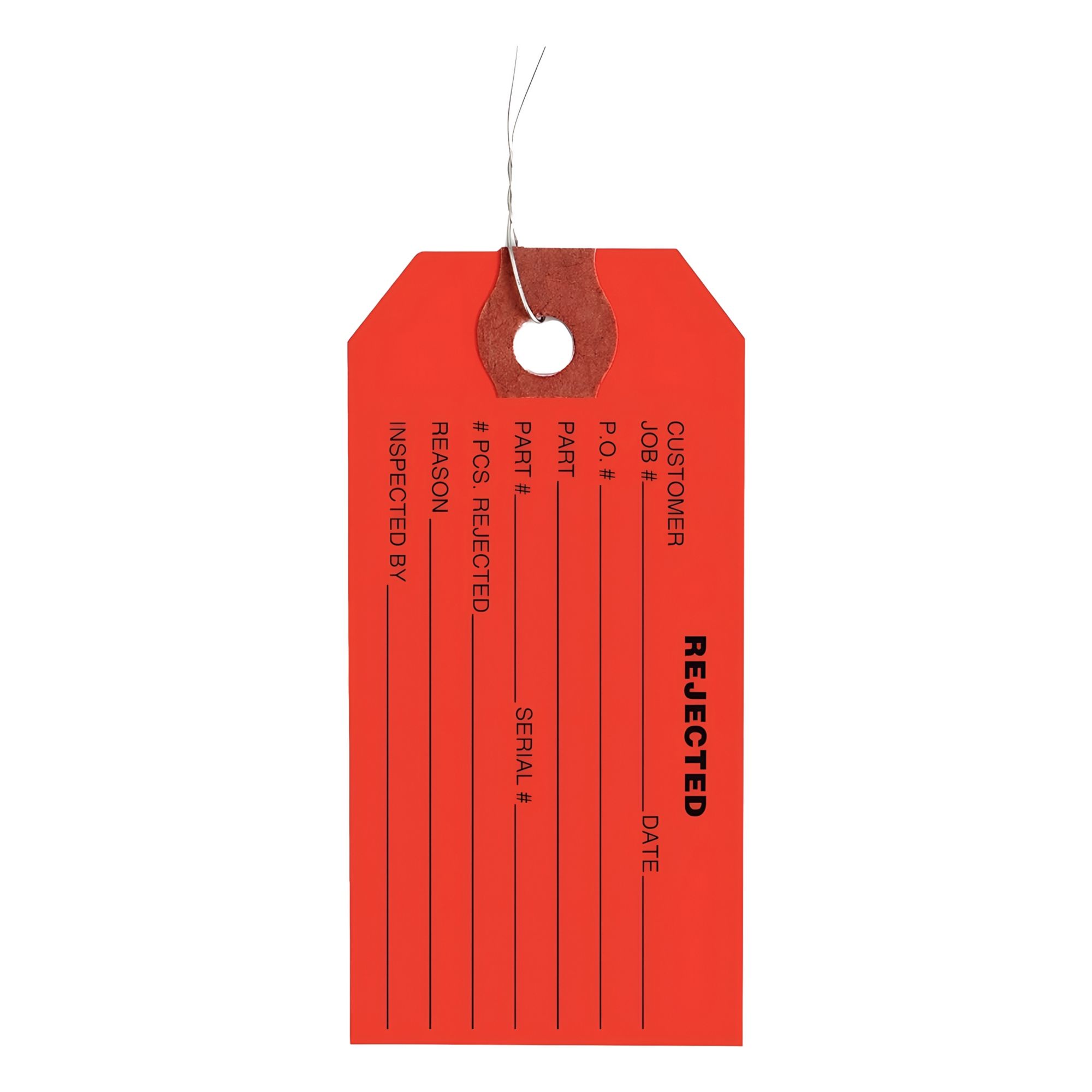 Tag: Rejected, 2 3/8 in Wd, 4 3/4 in Ht, Red, Rectangle, Semi-Gloss, Paper, Indoor, 1, 000 PK