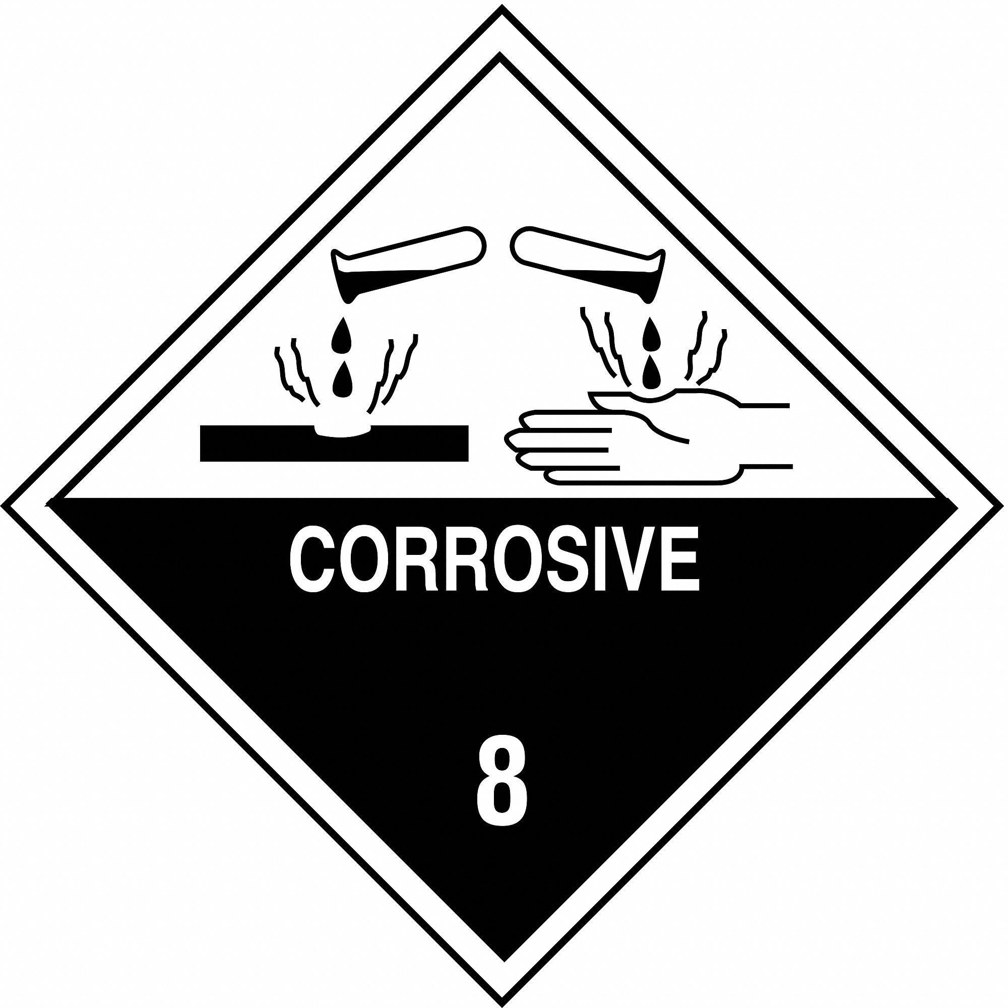 Corrosive 8, 4 in Label Wd, DOT Container Label - 16U955|16U955 - Grainger