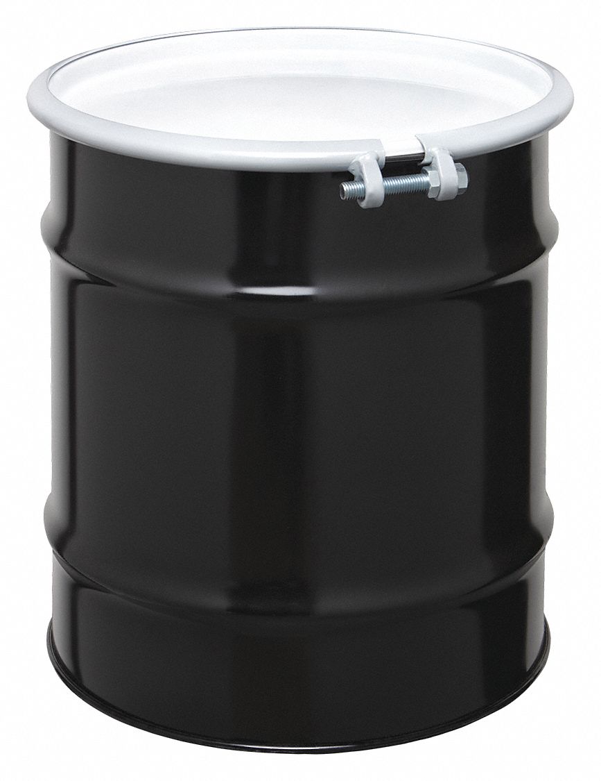 TRANSPORT DRUM, STEEL, 20 GALON, BOLT RING, BLACK/WHITE, 18 GA/18 GA/18 GA