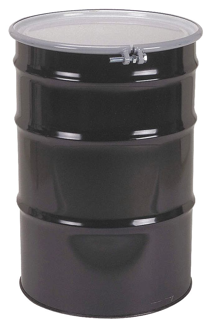 TRANSPORT DRUM, STEEL, 55 GALON, BOLT RING, BLACK/WHITE, 20 GA/18 GA/20 GA