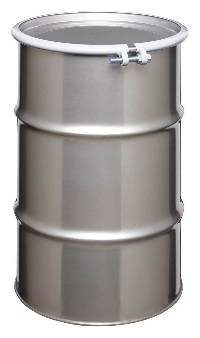 TRANSPORT DRUM, STAINLESS STEEL, 30 GALON, BOLT RING, GREY/GREY, TYPE 304