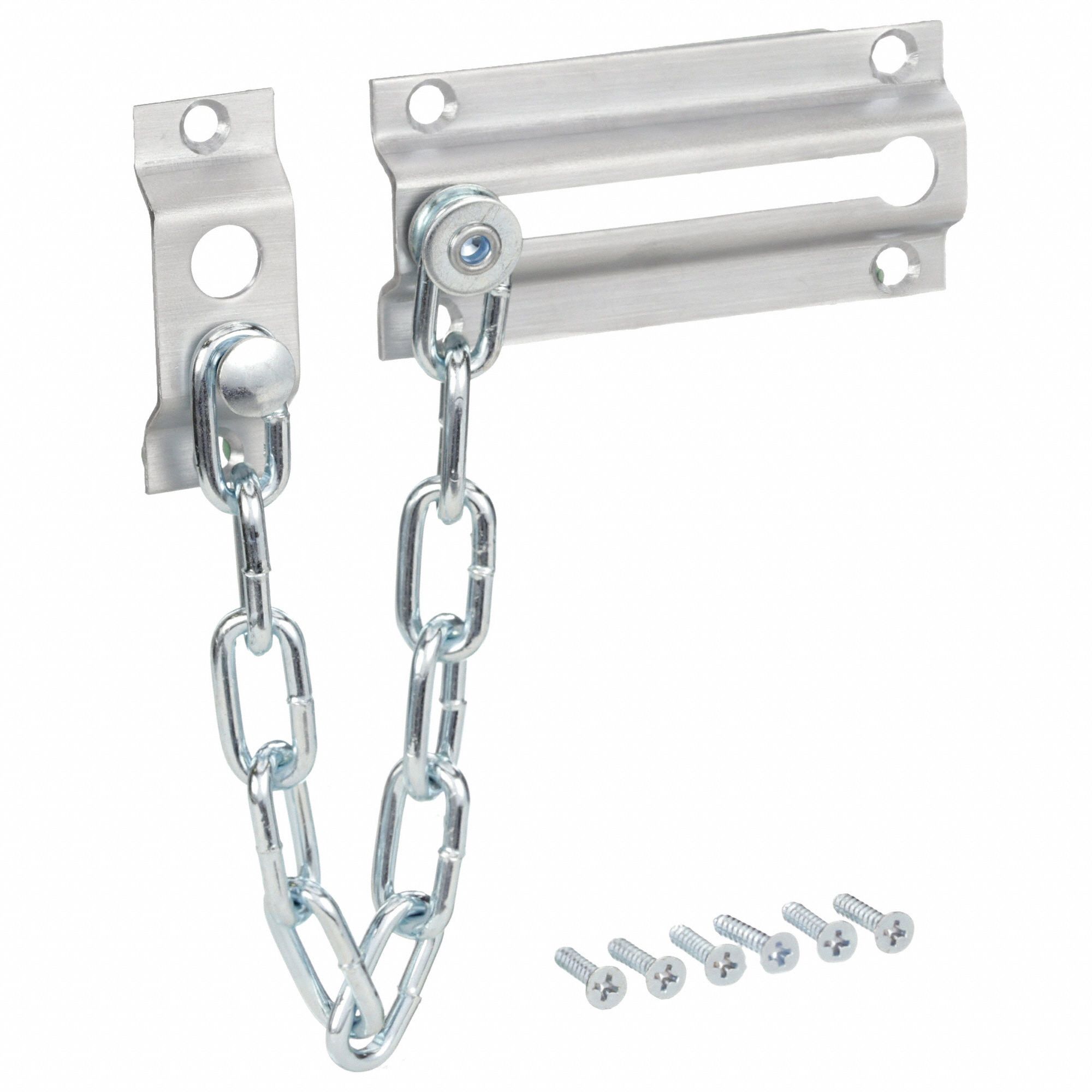 GRAINGER APPROVED Satin Chrome Chain Door Guard, Slide Bar, Width 1 1/2