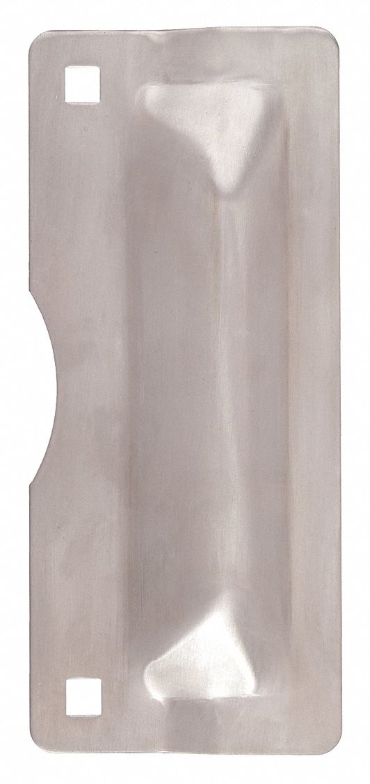 Door Latch Guard: 7 in Lg, 2 3/4 in Wd, Stainless Steel