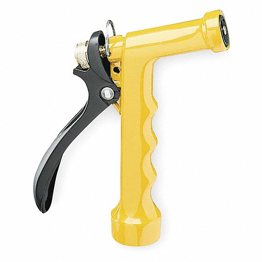 Water Nozzle: 60 psi Max. Pressure, Trigger, GHT, Die Cast Zinc/Powder Coated, Yellow/Black