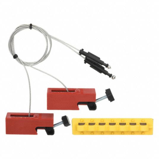 Circuit breaker switch padlock with flexi-cable bility to lock out.