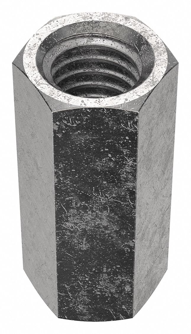 Coupling Nut: Plain, 316, Stainless Steel, 3/8"-16 Thread, 1/2 in Hex Wd, 1 1/8 in Lg, 2 PK