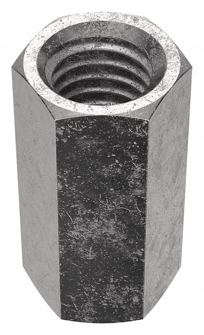 Coupling Nut: Plain, 316, Stainless Steel, 1/2"-13 Thread, 5/8 in Hex Wd, 1 1/4 in Lg, 2 PK