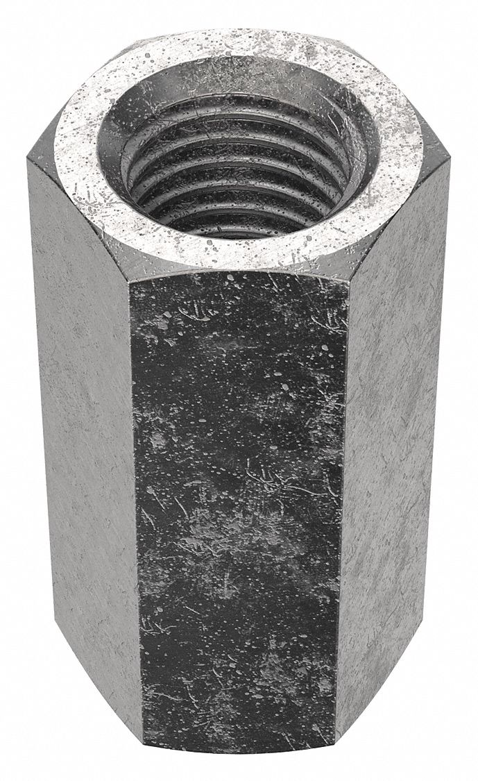 Coupling Nut: Plain, 316, Stainless Steel, 7/8"-9 Thread, 1 1/4 in Hex Wd, 2 1/2 in Lg