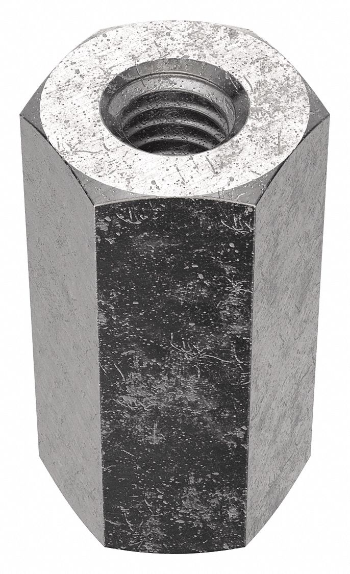 Coupling Nut: Plain, 18-8, Stainless Steel, #10-32 Thread, 3/8 in Hex Wd, 3/4 in Lg, 5 PK