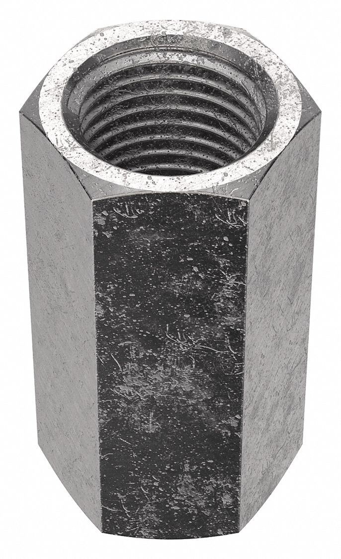 Coupling Nut: Plain, 18-8, Stainless Steel, 1/2"-20 Thread, 5/8 in Hex Wd, 1 1/4 in Lg, 2 PK