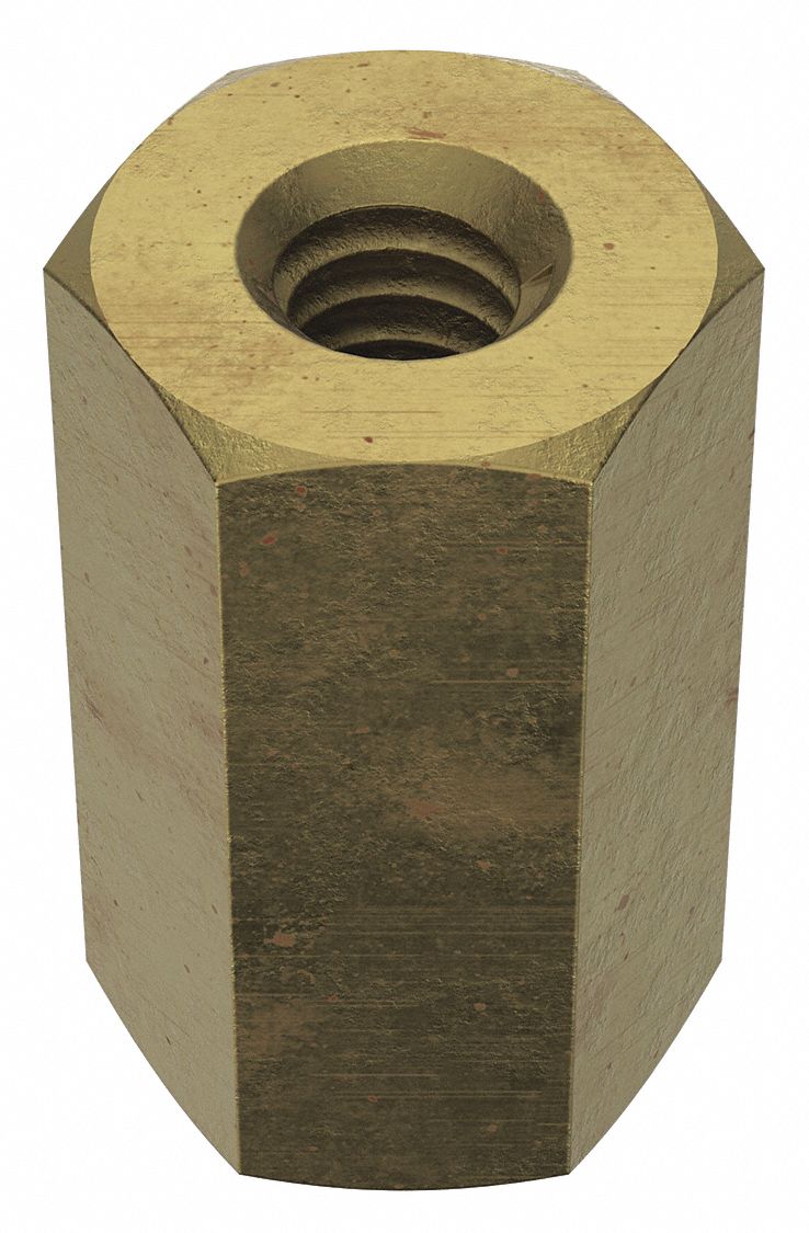 Coupling Nut: Zinc-Plated, Grade 8, Steel, 1/4"-20 Thread, 1/2 in Hex Wd, 7/8 in Lg, 2 PK