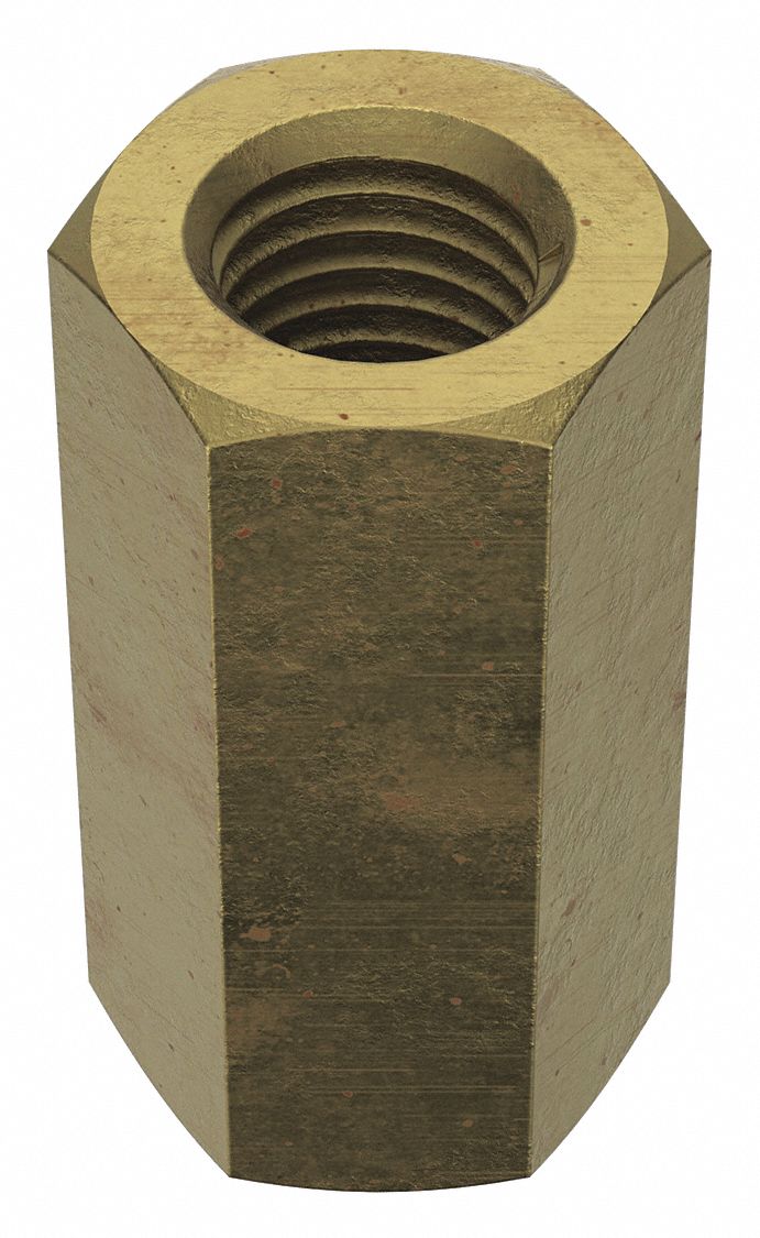 Coupling Nut: Zinc-Plated, Grade 8, Steel, 3/4"-10 Thread, 1 1/8 in Hex Wd, 2 1/4 in Lg, 2 PK