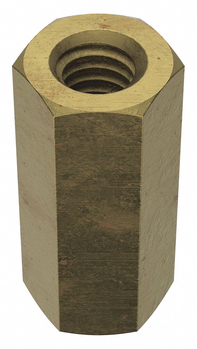 Coupling Nut: Zinc-Plated, Grade 5, Steel, 5/16"-18 Thread, 1/2 in Hex Wd, 1 1/8 in Lg, 5 PK