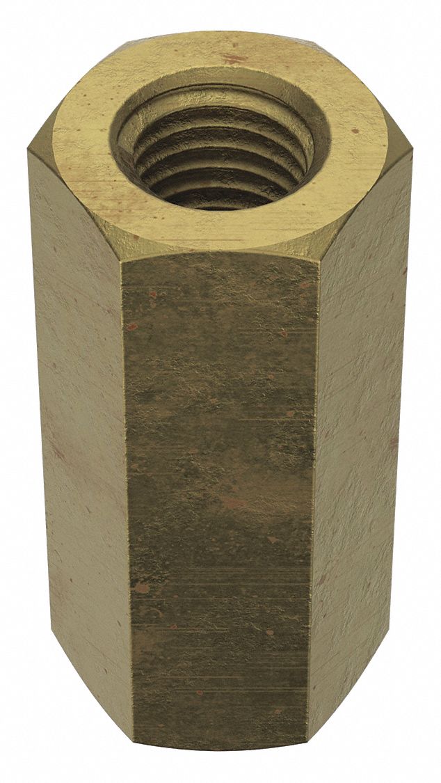 Coupling Nut: Zinc-Plated, Grade 5, Steel, 5/16"-24 Thread, 1/2 in Hex Wd, 1 1/8 in Lg, 5 PK