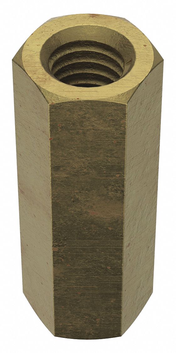 Coupling Nut: Zinc-Plated, Grade 5, Steel, 7/16"-14 Thread, 5/8 in Hex Wd, 1 3/4 in Lg, 5 PK