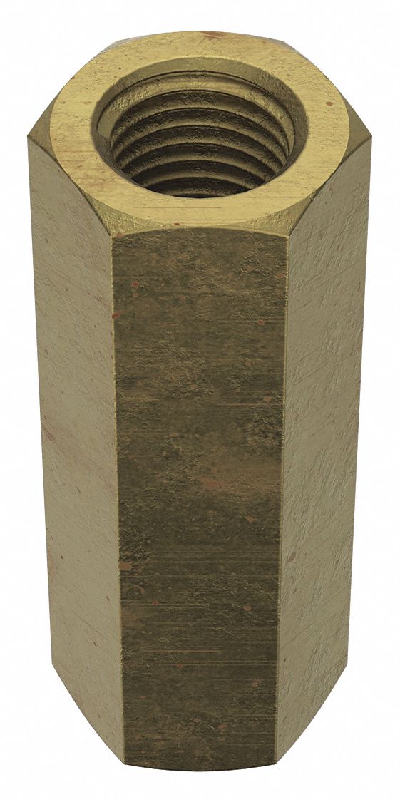 Coupling Nut: Zinc-Plated, Grade 5, Steel, 7/16"-20 Thread, 5/8 in Hex Wd, 1 3/4 in Lg, 5 PK