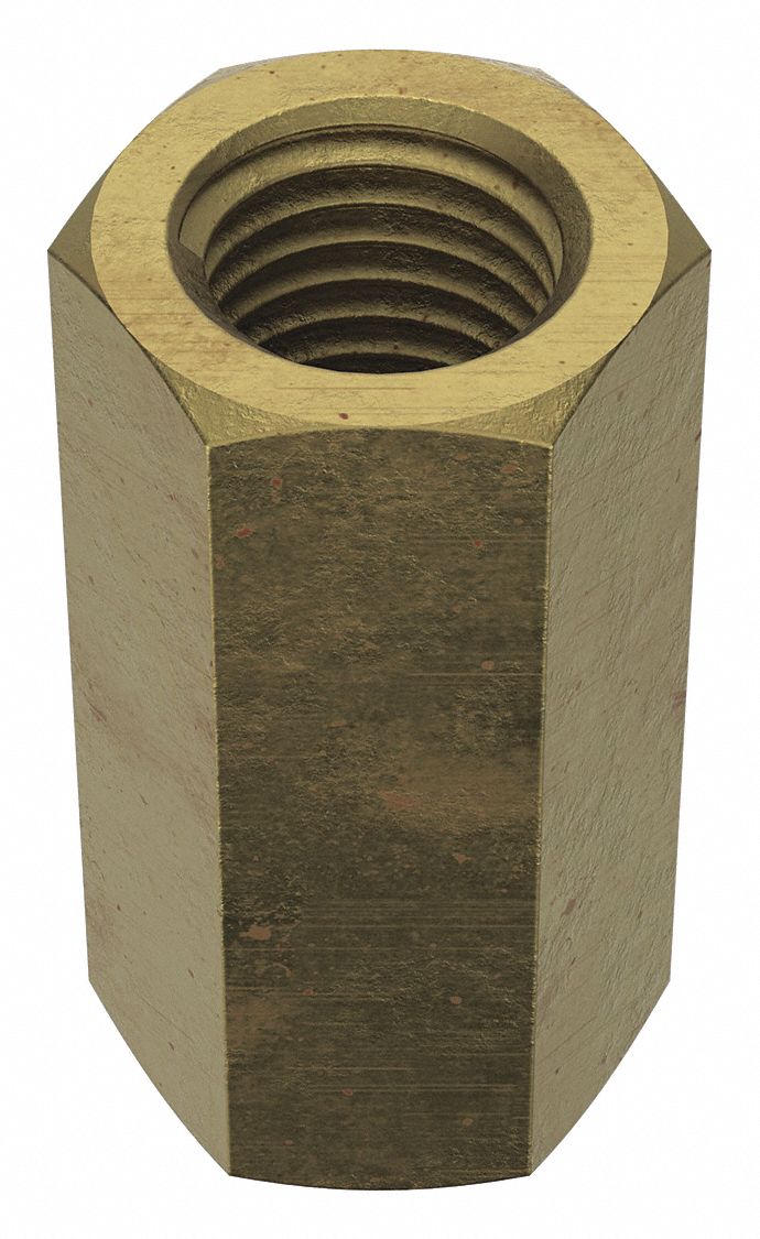 Coupling Nut: Zinc-Plated, Grade 5, Steel, 1"-8 Thread, 1 3/8 in Hex Wd, 2 3/4 in Lg, 2 PK