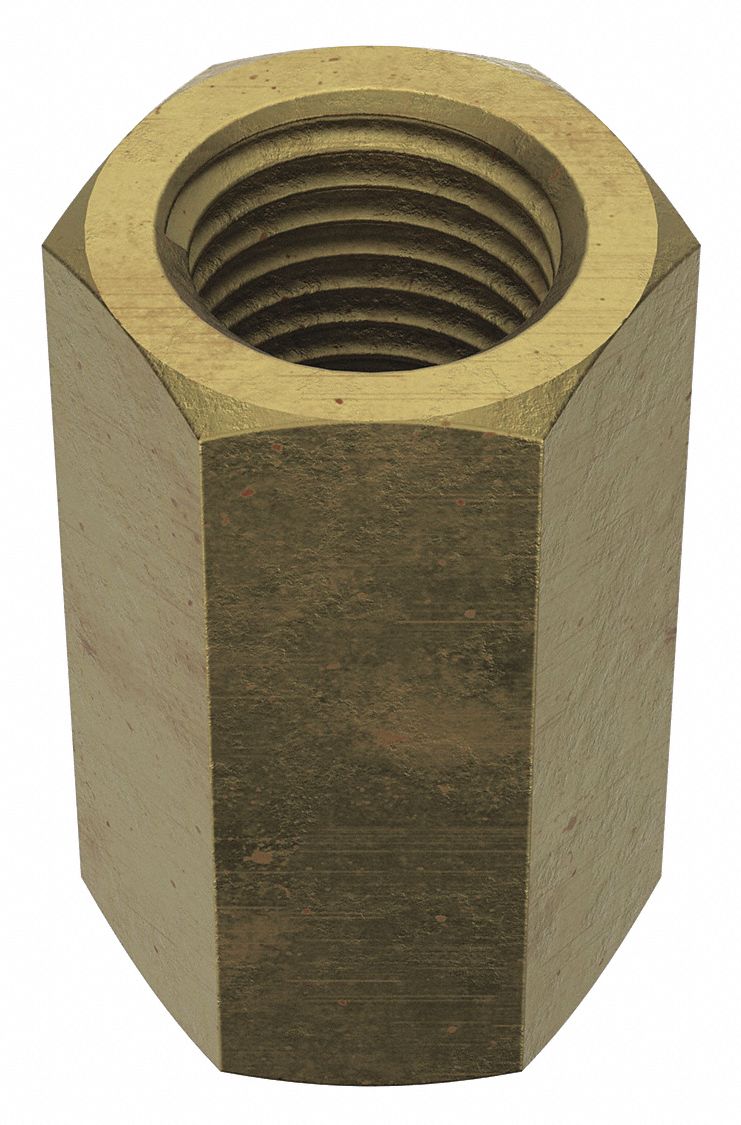 Coupling Nut: Zinc-Plated, Grade 5, Steel, 1 1/2"-6 Thread, 2 in Hex Wd, 3 1/2 in Lg