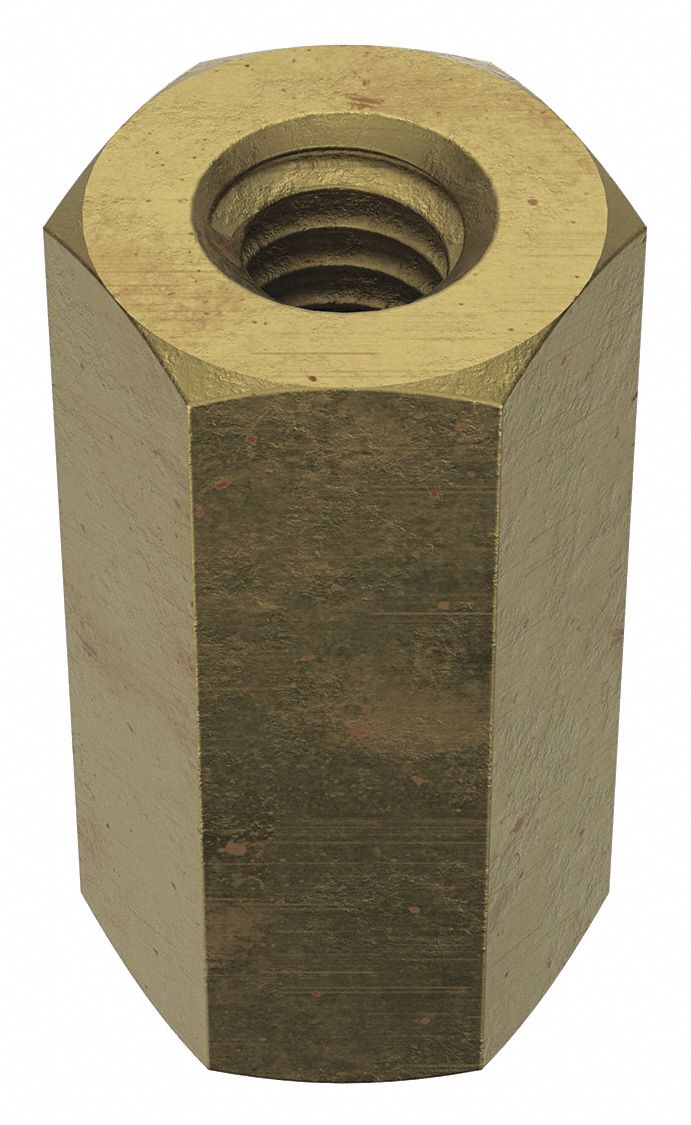 Coupling Nut: Zinc-Plated, Grade 2, Steel, #8-32 Thread, 5/16 in Hex Wd, 5/8 in Lg, 10 PK
