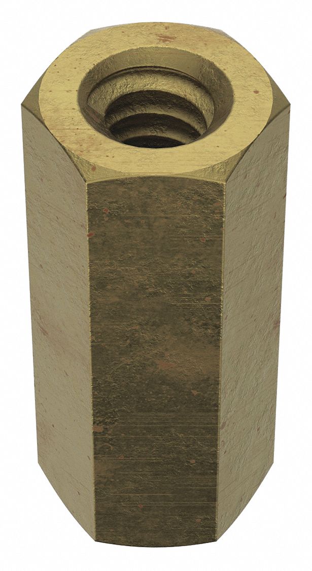 Coupling Nut: Zinc-Plated, Grade 2, Steel, #10-24 Thread, 5/16 in Hex Wd, 3/4 in Lg, 10 PK