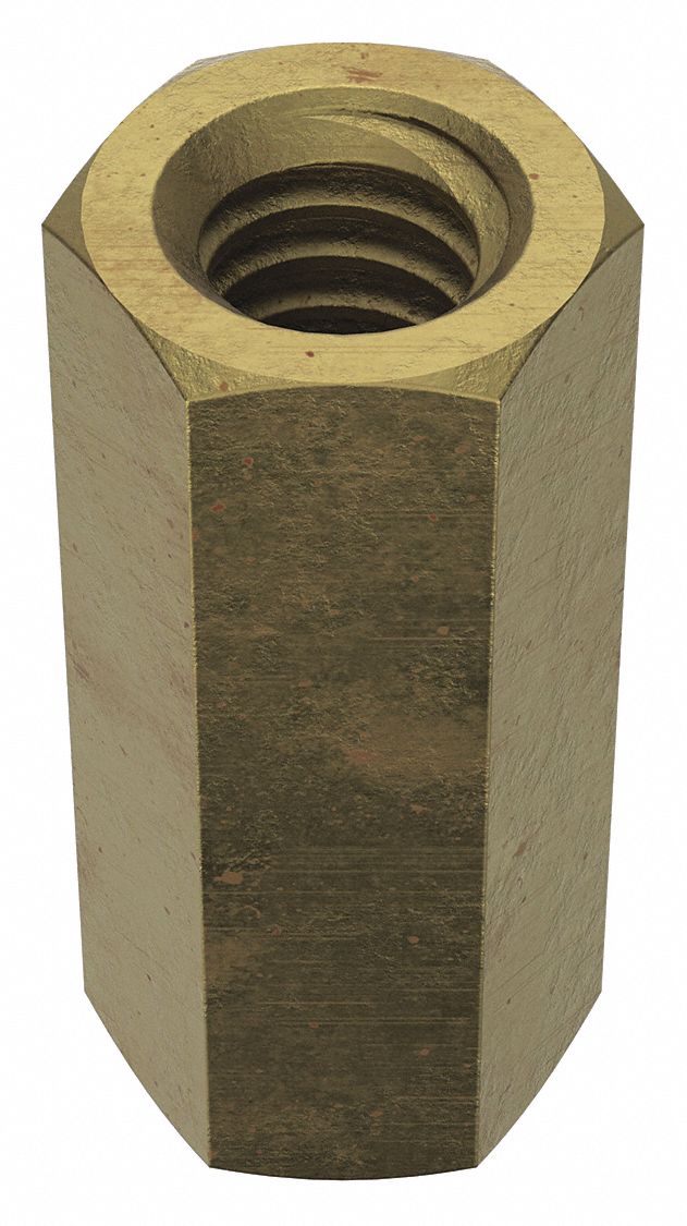 Coupling Nut: Zinc-Plated, Grade 2, Steel, 1/4"-20 Thread, 3/8 in Hex Wd, 7/8 in Lg, 10 PK