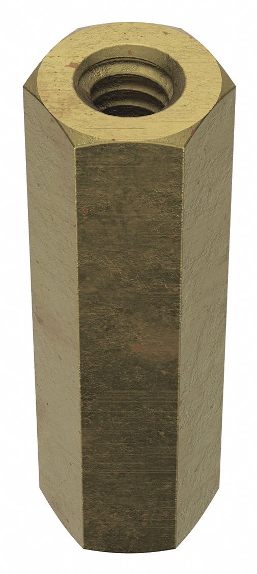 Coupling Nut: Zinc-Plated, Grade 2, Steel, 1/4"-20 Thread, 7/16 in Hex Wd, 1 1/2 in Lg, 10 PK