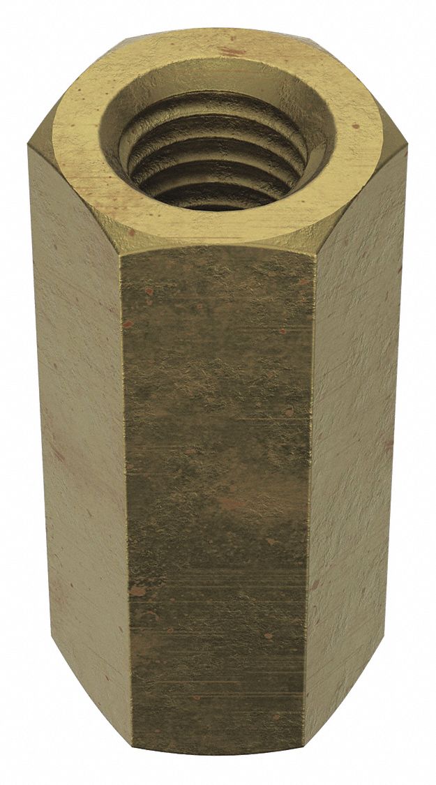 Coupling Nut: Zinc-Plated, Grade 2, Steel, 1/4"-28 Thread, 3/8 in Hex Wd, 7/8 in Lg, 10 PK