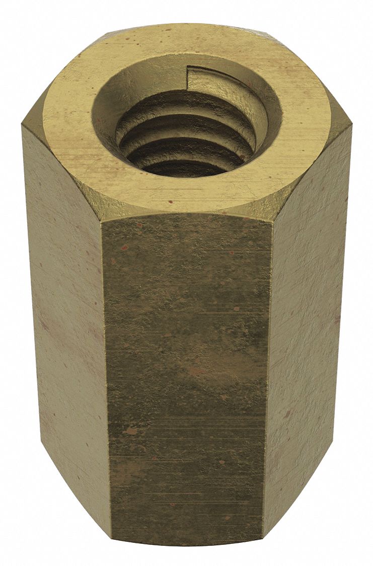 Coupling Nut: Zinc-Plated, Grade 2, Steel, 5/16"-18 Thread, 1/2 in Hex Wd, 7/8 in Lg, 10 PK
