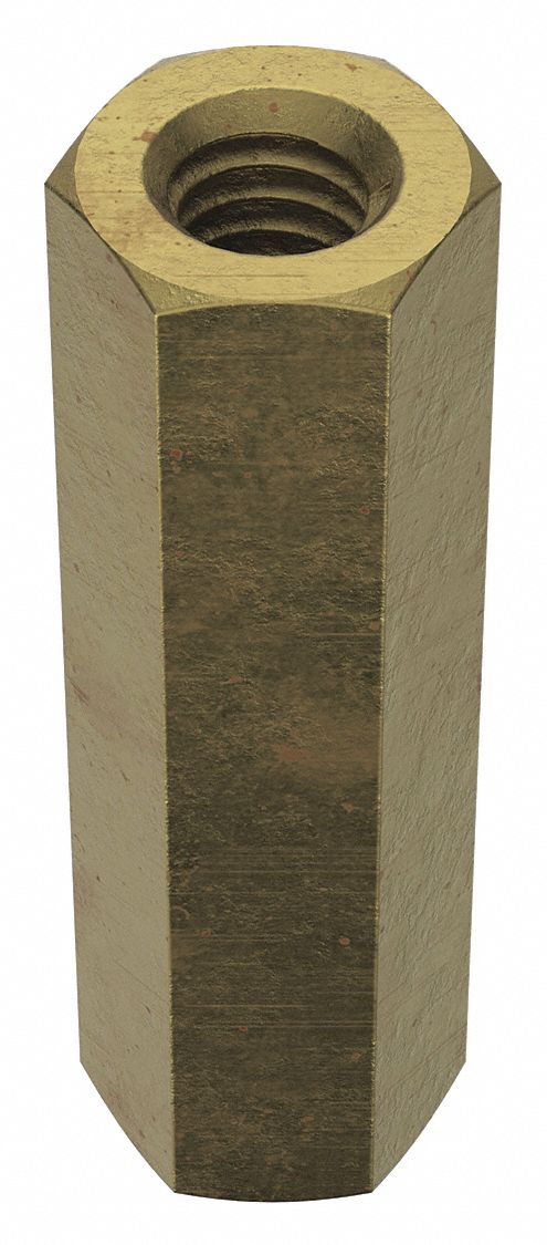 Coupling Nut: Zinc-Plated, Grade 2, Steel, 5/16"-18 Thread, 1/2 in Hex Wd, 1 3/4 in Lg, 10 PK