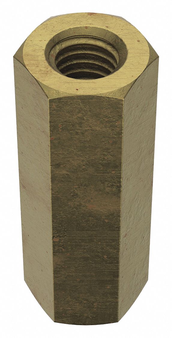 Coupling Nut: Zinc-Plated, Grade 2, Steel, 3/8"-16 Thread, 5/8 in Hex Wd, 1 3/4 in Lg, 10 PK