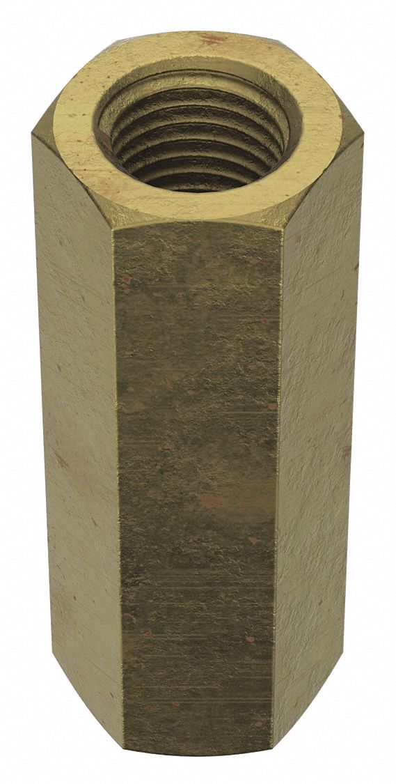 Coupling Nut: Zinc-Plated, Grade 2, Steel, 7/16"-20 Thread, 9/16 in Hex Wd, 1 3/4 in Lg, 10 PK