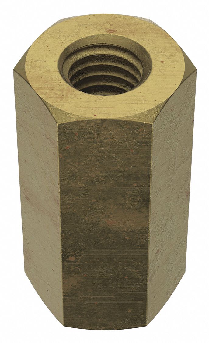 Coupling Nut: Zinc-Plated, Grade 2, Steel, 1/2"-13 Thread, 7/8 in Hex Wd, 1 3/4 in Lg, 10 PK