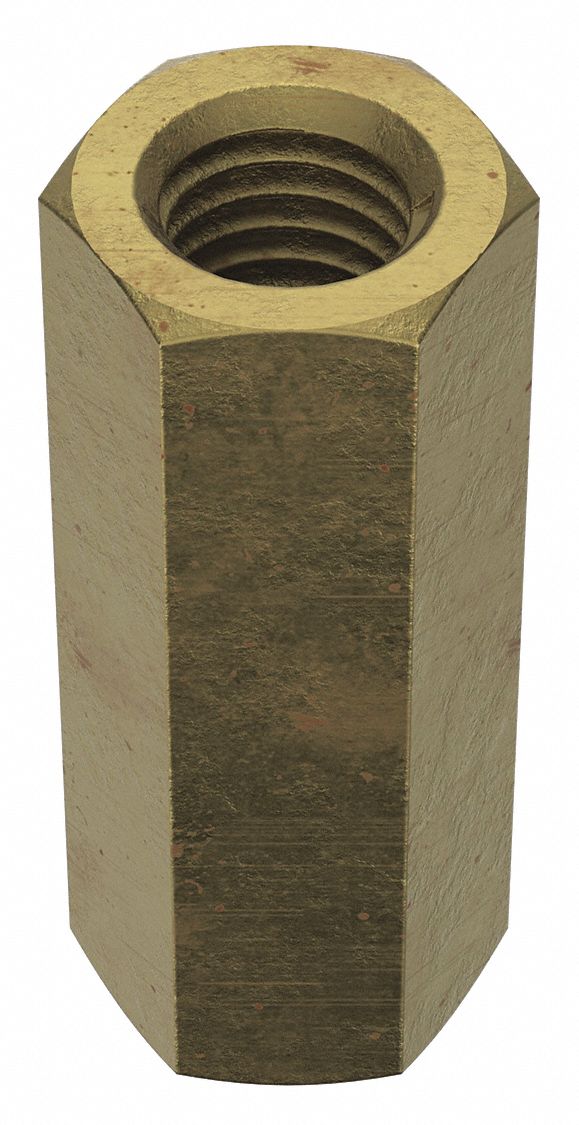 Coupling Nut: Zinc-Plated, Grade 2, Steel, 9/16"-12 Thread, 13/16 in Hex Wd, 2 1/8 in Lg, 5 PK