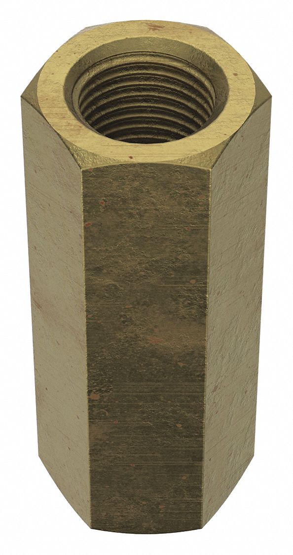 Coupling Nut: Zinc-Plated, Grade 2, Steel, 9/16"-18 Thread, 13/16 in Hex Wd, 2 1/8 in Lg, 5 PK