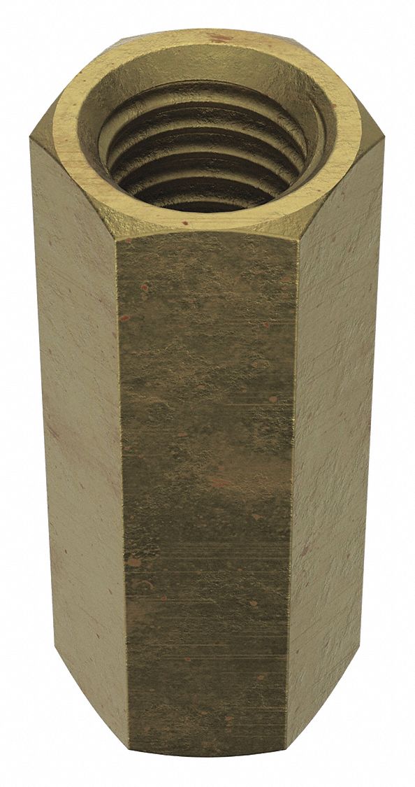 Coupling Nut: Zinc-Plated, Grade 2, Steel, 5/8"-11 Thread, 13/16 in Hex Wd, 2 1/8 in Lg, 10 PK