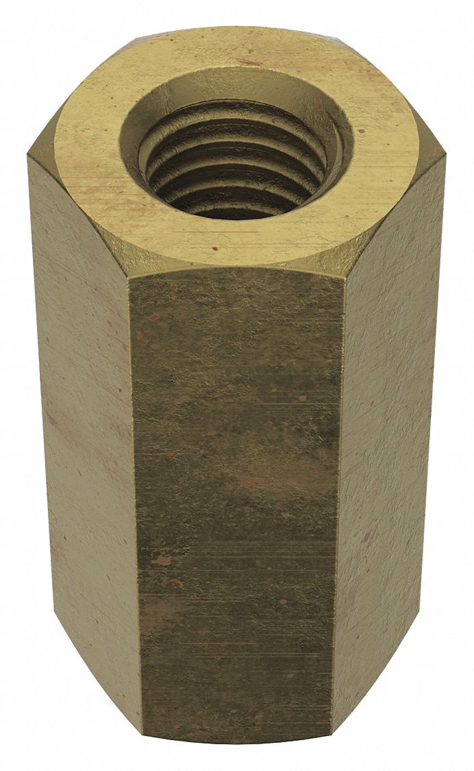 Coupling Nut: Zinc-Plated, Grade 2, Steel, 5/8"-11 Thread, 1 1/16 in Hex Wd, 2 1/8 in Lg, 2 PK